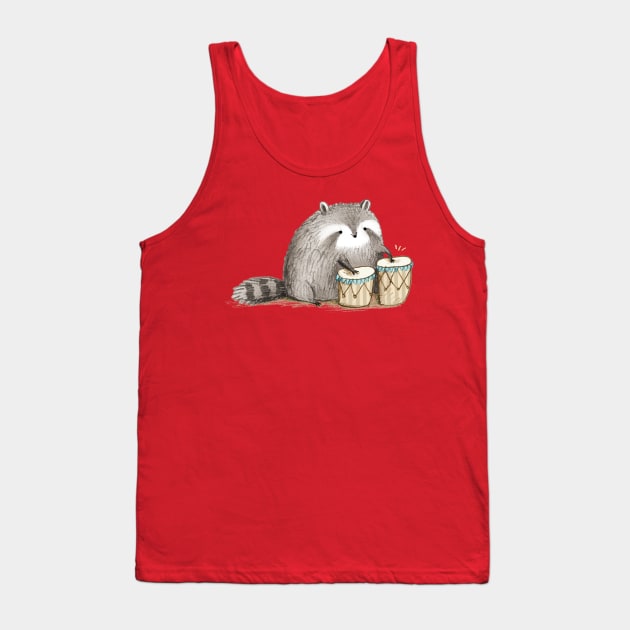 Raccoon on Bongos Tank Top by Sophie Corrigan